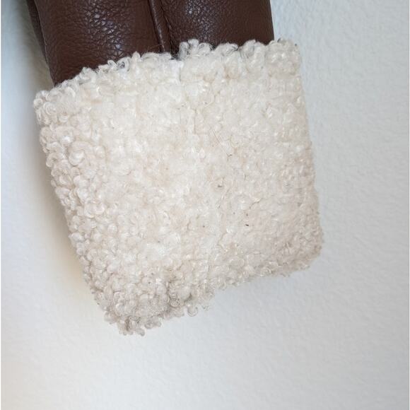 NA-KD Lisa & Lena Brown Aviator Teddy Faux Leather Button Jacket, sz EU 38/US 8 - Picture 10 of 13